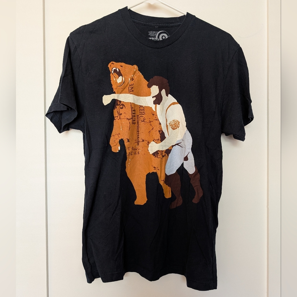 Navy T-shirt with Man Punching Bear